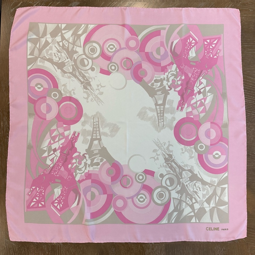 Authentic Celine Pink and Cream Geometric Scarf